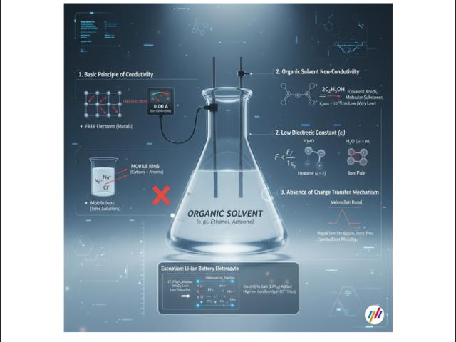 유기 용매는 왜 전기를 통하지 않을까? (비전도성의 기술적 이해)